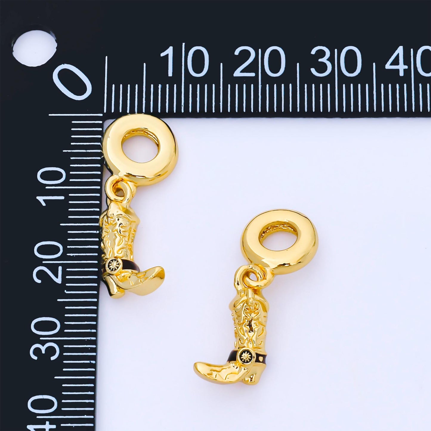24K Gold Filled 15mm Black Cowboy Boots Rondelle Drop Pendant DIY jewelry making supply for necklace bracelet earring cowboy theme | AF1570