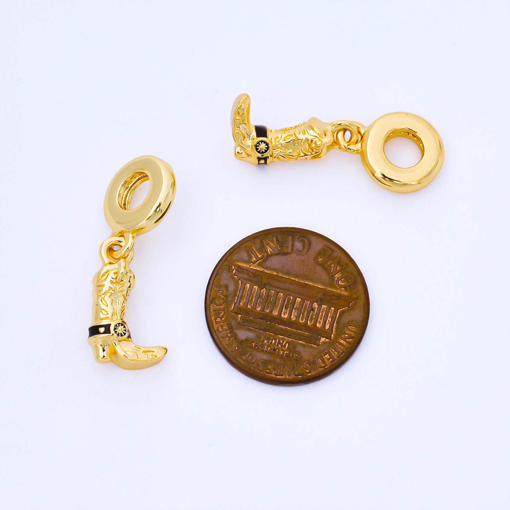 24K Gold Filled 15mm Black Cowboy Boots Rondelle Drop Pendant DIY jewelry making supply for necklace bracelet earring cowboy theme | AF1570