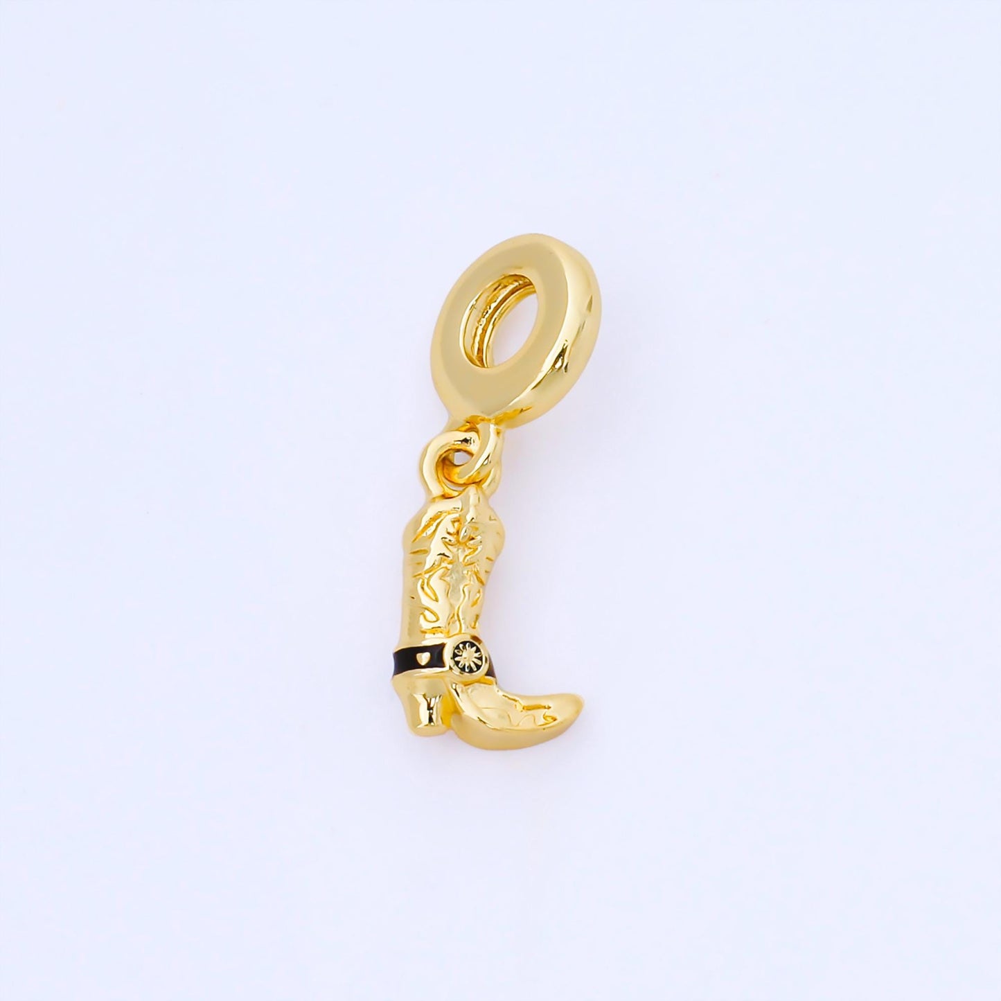 24K Gold Filled 15mm Black Cowboy Boots Rondelle Drop Pendant DIY jewelry making supply for necklace bracelet earring cowboy theme | AF1570