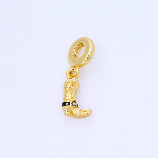 24K Gold Filled 15mm Black Cowboy Boots Rondelle Drop Pendant DIY jewelry making supply for necklace bracelet earring cowboy theme | AF1570