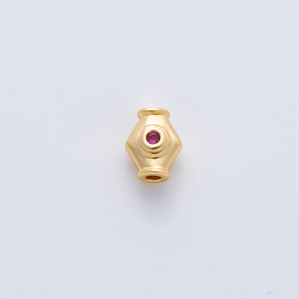 18K Gold Filled 6mm Fuchsia, Green CZ Capsule Rhombus Beads | B339