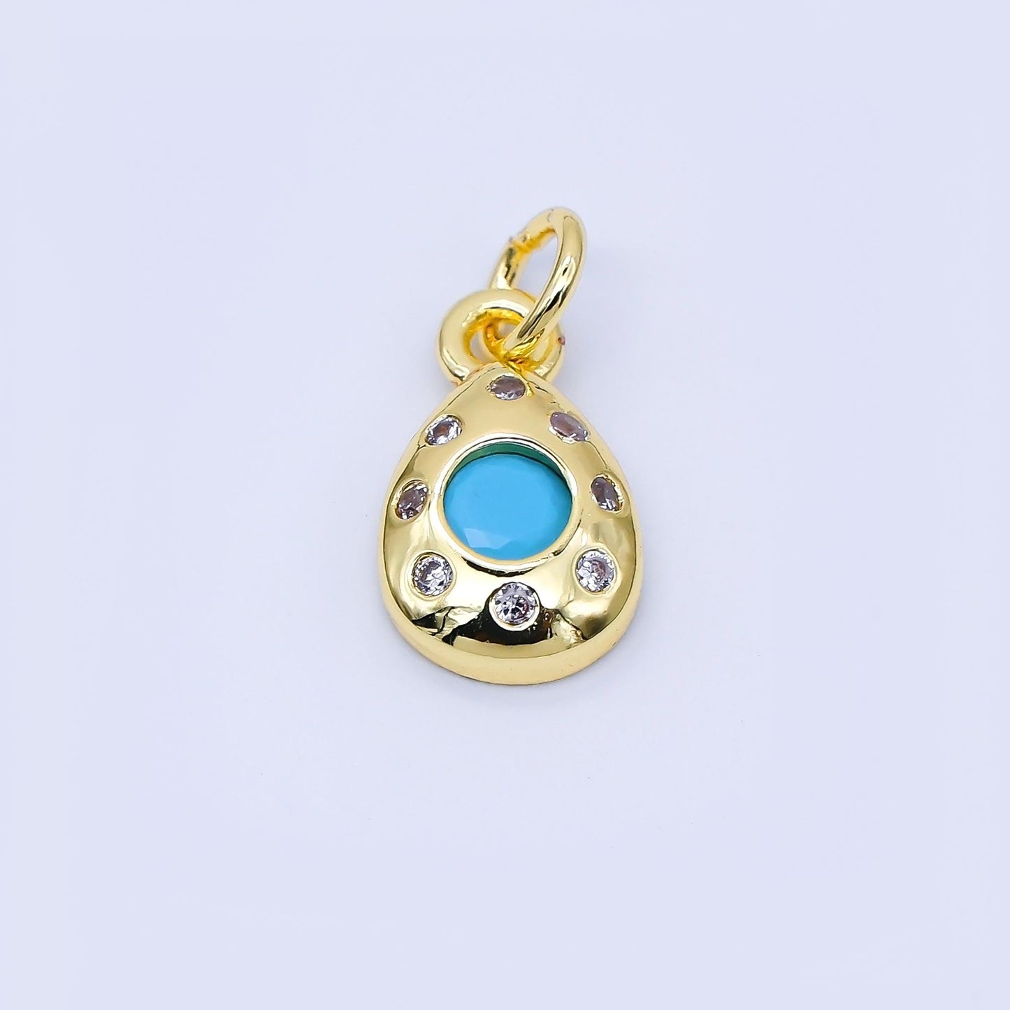 24K Gold Filled 12.9mm Micro Paved CZ Teardrop Charm Turquoise Eye Jewelry Protection Necklace & Boho Accessories DIY Supply | AF1586
