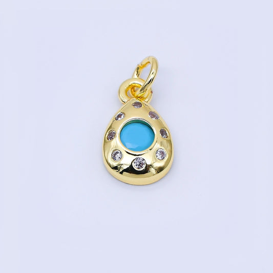 24K Gold Filled 12.9mm Micro Paved CZ Teardrop Charm Turquoise Eye Jewelry Protection Necklace & Boho Accessories DIY Supply | AF1586