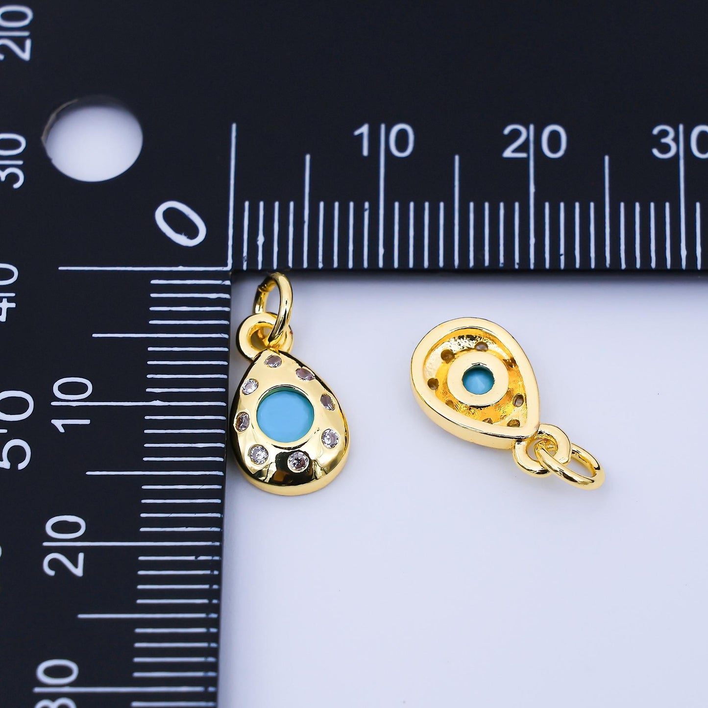 24K Gold Filled 12.9mm Micro Paved CZ Teardrop Charm Turquoise Eye Jewelry Protection Necklace & Boho Accessories DIY Supply | AF1586