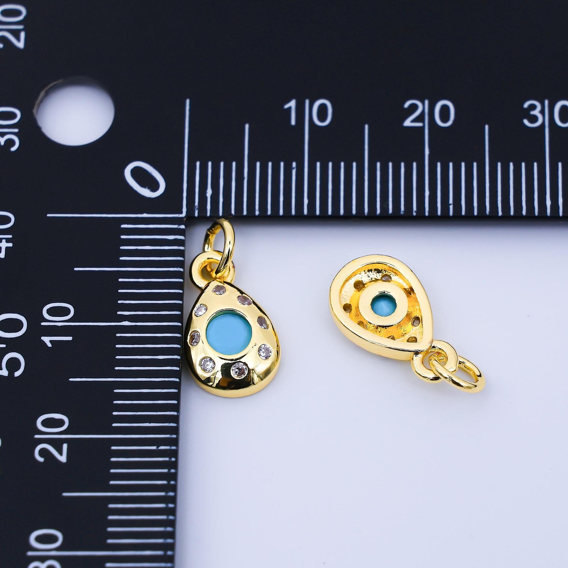 24K Gold Filled 12.9mm Micro Paved CZ Teardrop Charm Turquoise Eye Jewelry Protection Necklace & Boho Accessories DIY Supply | AF1586