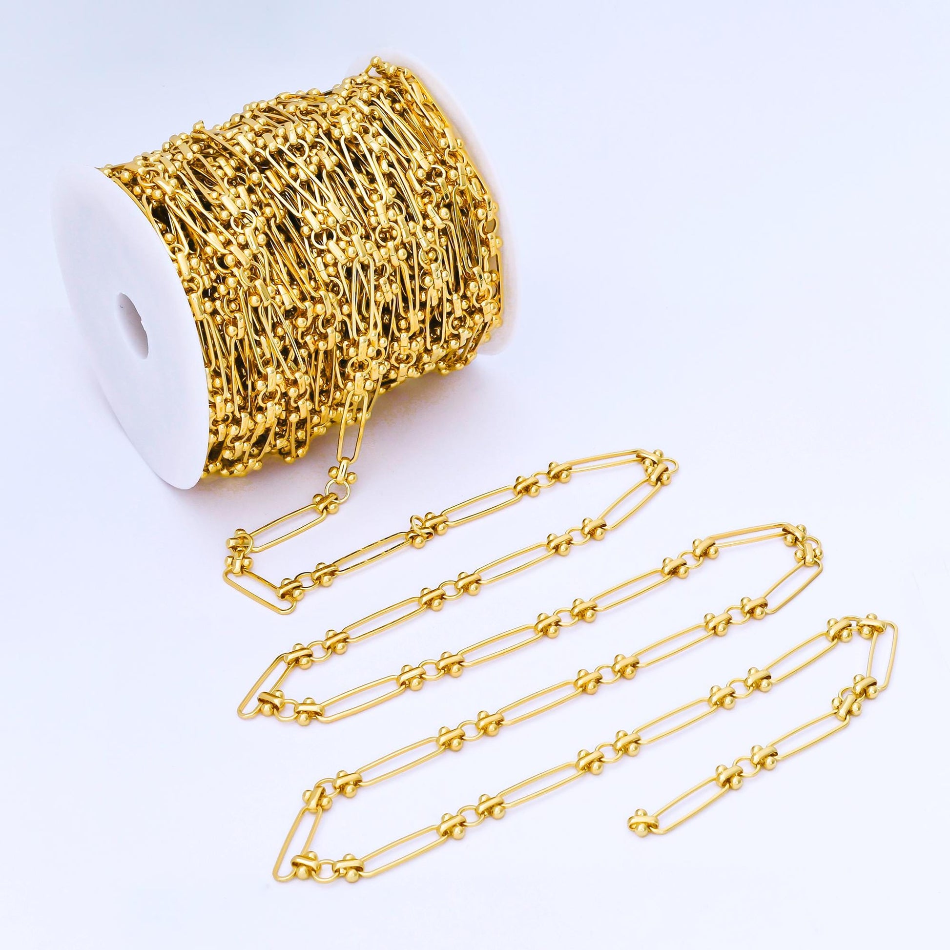 24K Gold Filled 6mm Bead Paperclip Unfinished Chain by Yard Jewelry making and supply Necklace Findings wholesale | Roll-1995