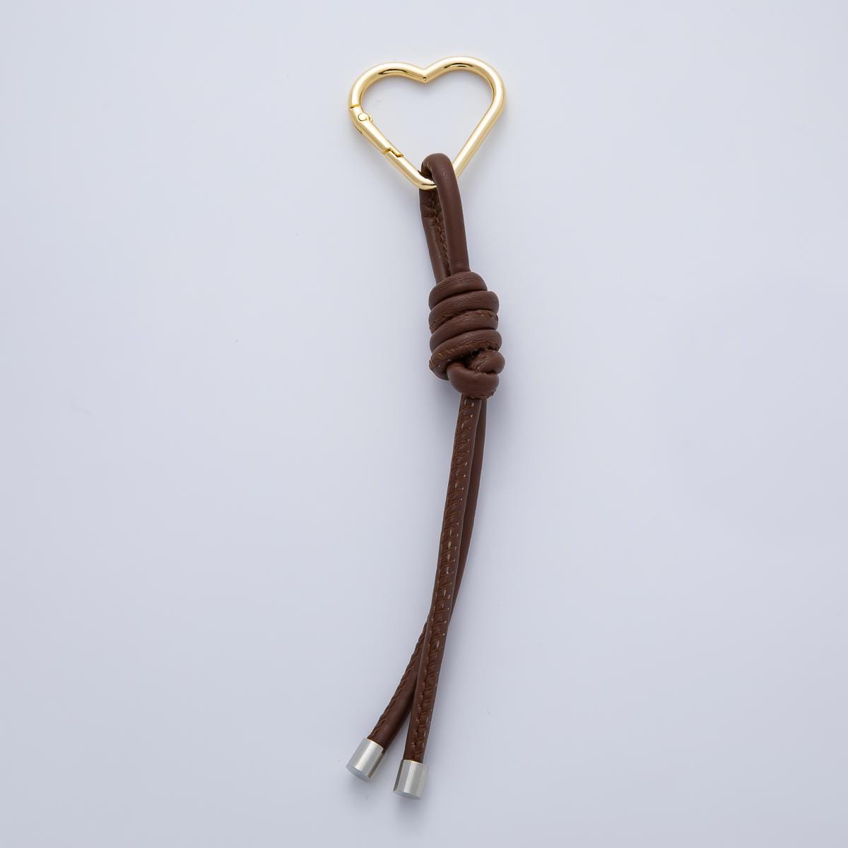 Stainless Steel 205mm Brown Leather Knot Cord Heart Push Gate Keychain Accessories | WB-00185