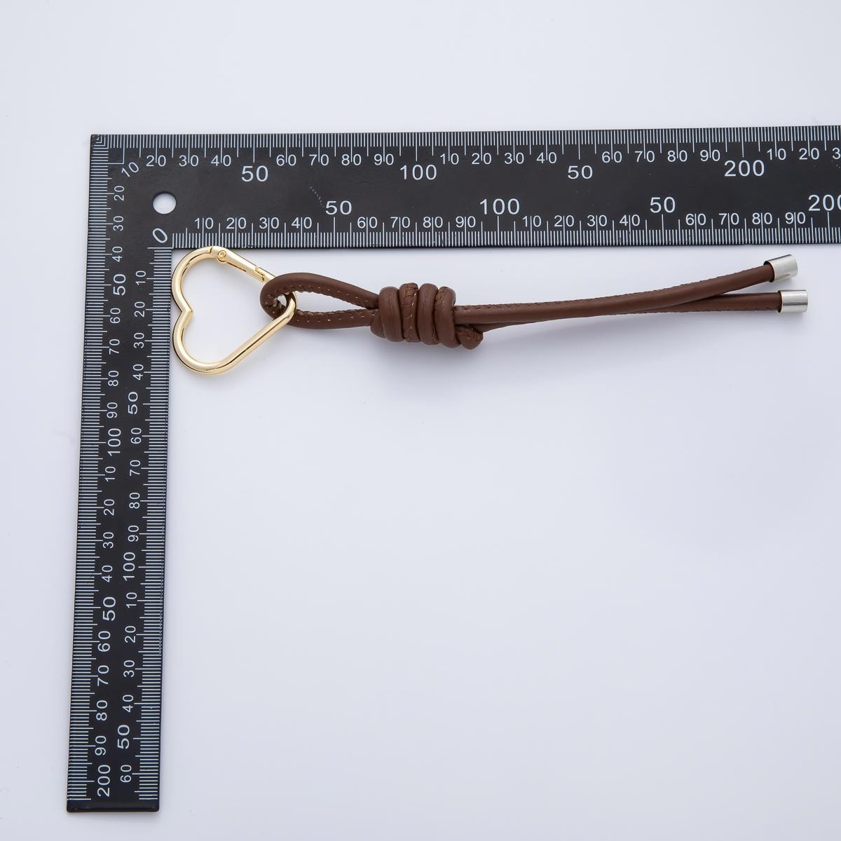 Stainless Steel 205mm Brown Leather Knot Cord Heart Push Gate Keychain Accessories | WB-00185