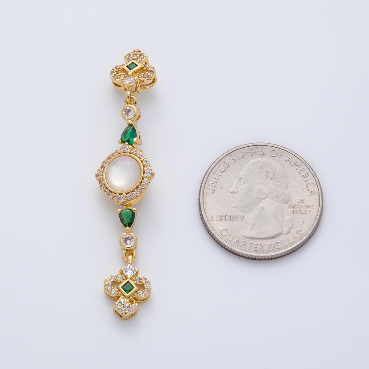 18K Gold Filled 56mm White, Green, Red CZ Quatrefoil Teardrop Dangle Drop Finding | Z1450 Z1451