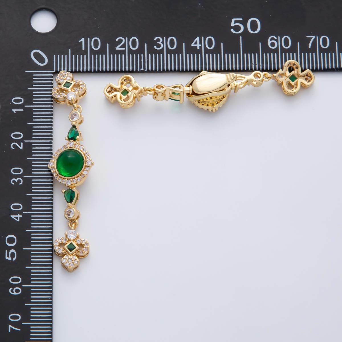 18K Gold Filled 56mm White, Green, Red CZ Quatrefoil Teardrop Dangle Drop Finding | Z1450 Z1451