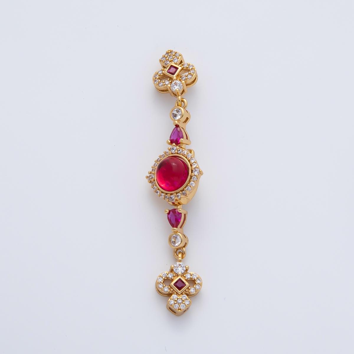18K Gold Filled 56mm White, Green, Red CZ Quatrefoil Teardrop Dangle Drop Finding | Z1450 Z1451