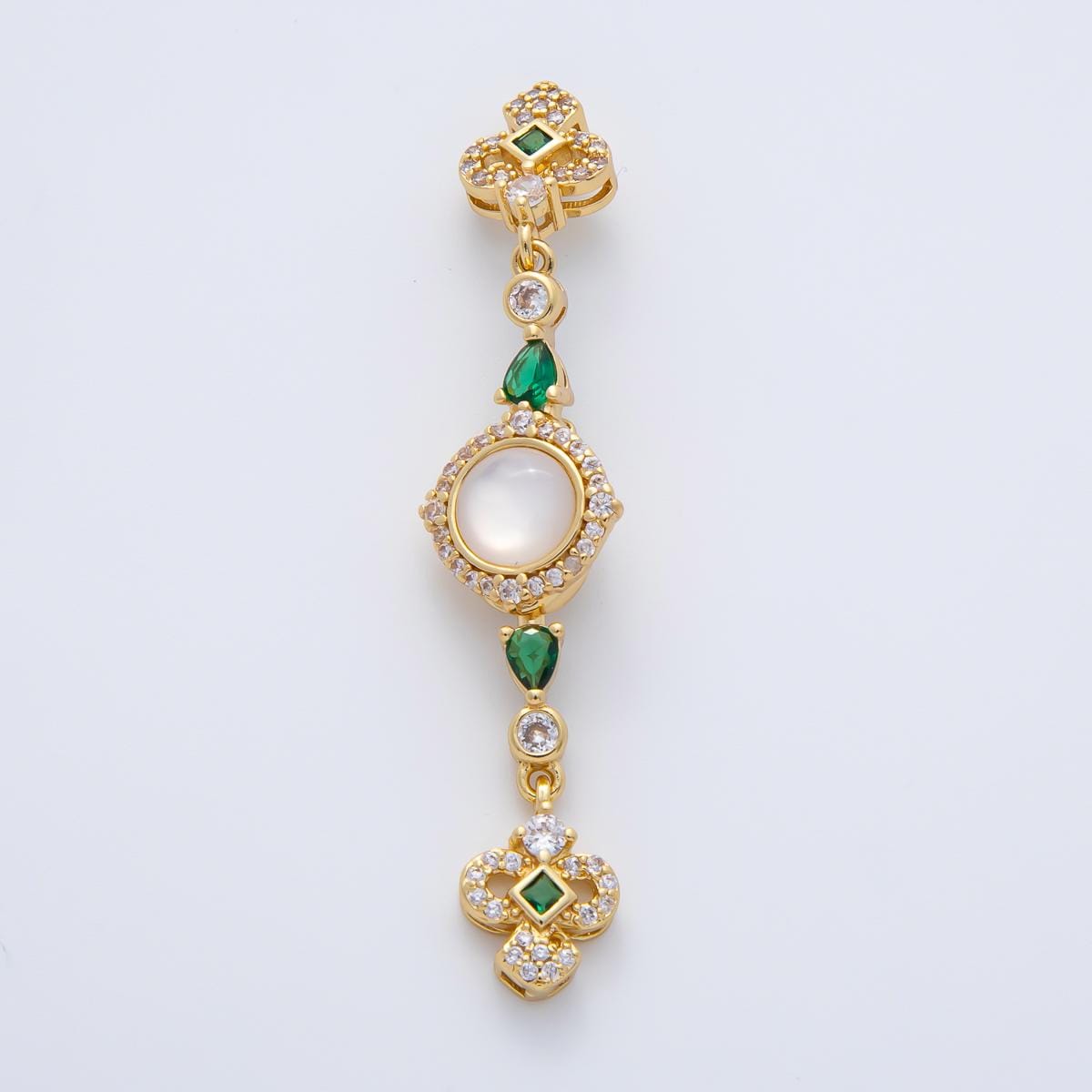 18K Gold Filled 56mm White, Green, Red CZ Quatrefoil Teardrop Dangle Drop Finding | Z1450 Z1451