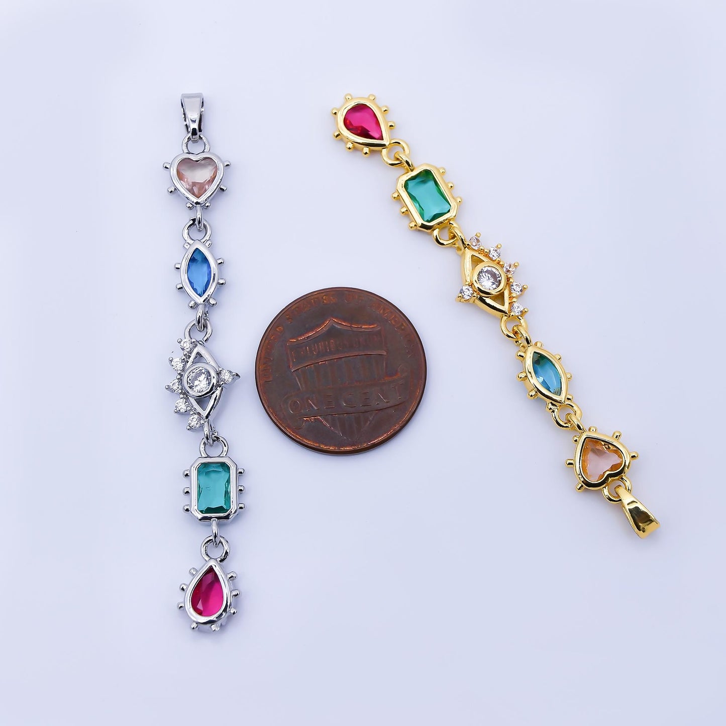 24K Gold Filled Multi Color Shape CZ Drop Charm Evil Eye Pendant Heart Marquise & Teardrop Design in Gold or Silver DIY Jewelry | AA1673