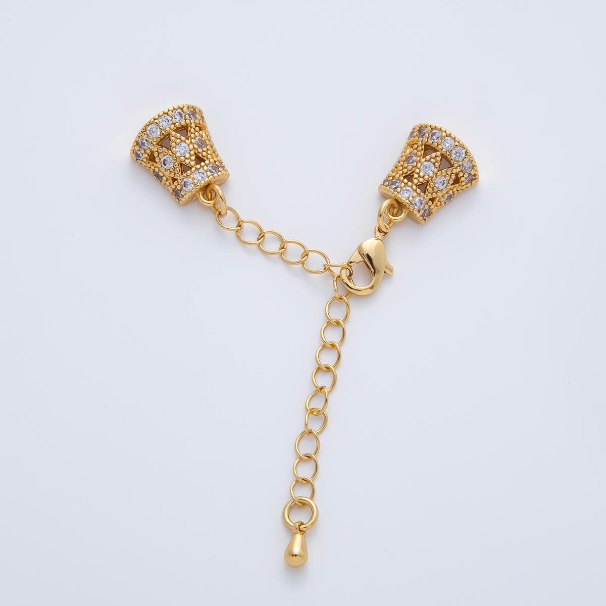 18K Gold Filled 61mm Micro Paved CZ Decorative Cone Caps w. Extension Chain Finding | Z1454