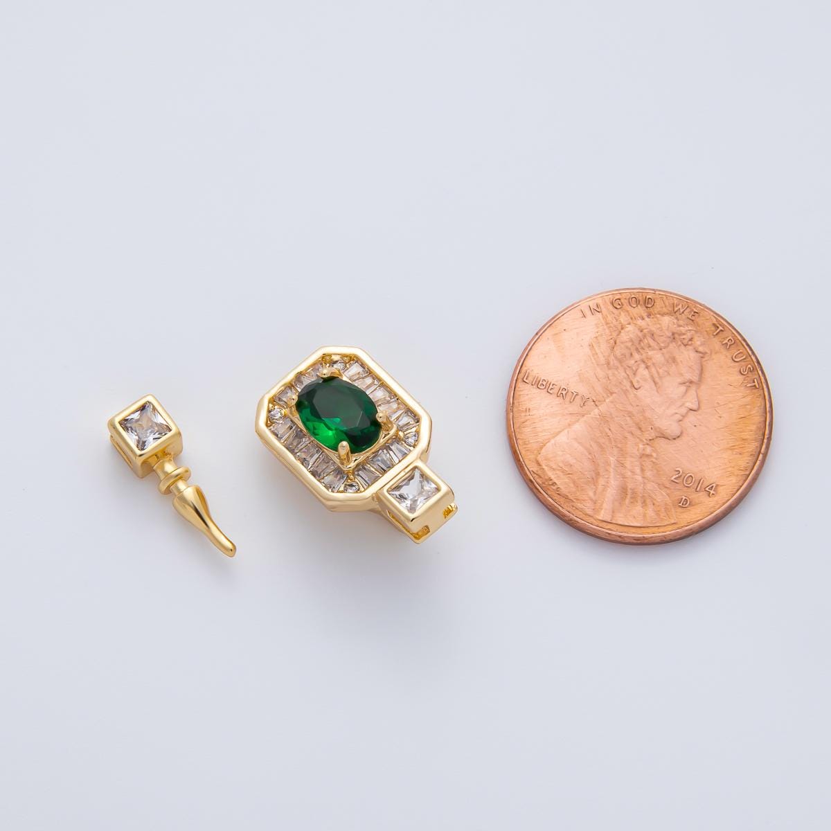 18K Gold Filled 20mm Green Oval CZ Cluster Box Clasps Closure Finding | Z1466