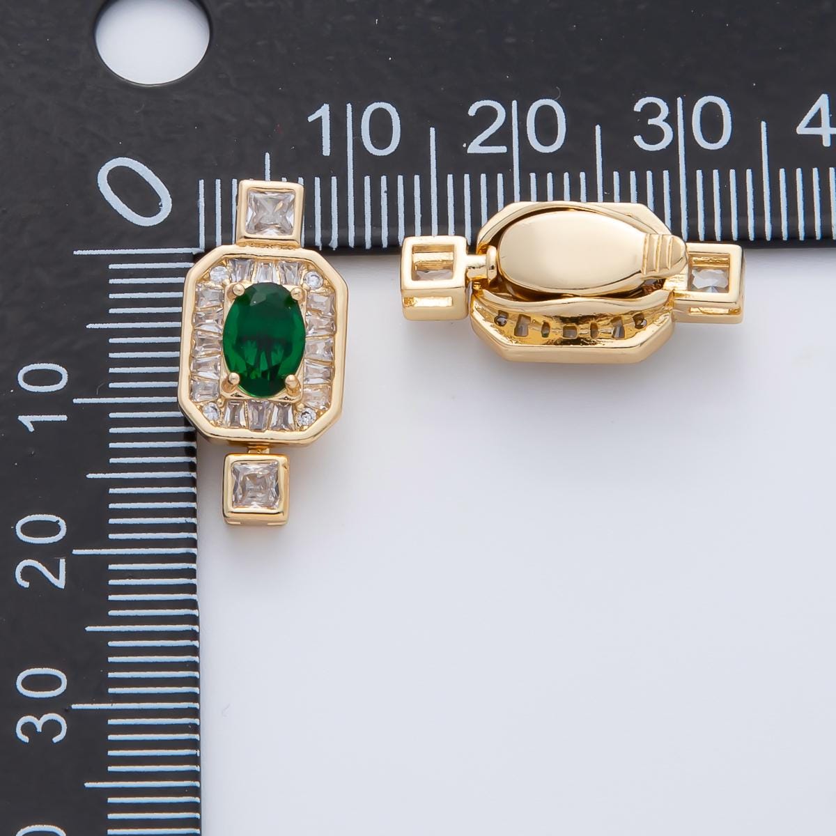 18K Gold Filled 20mm Green Oval CZ Cluster Box Clasps Closure Finding | Z1466