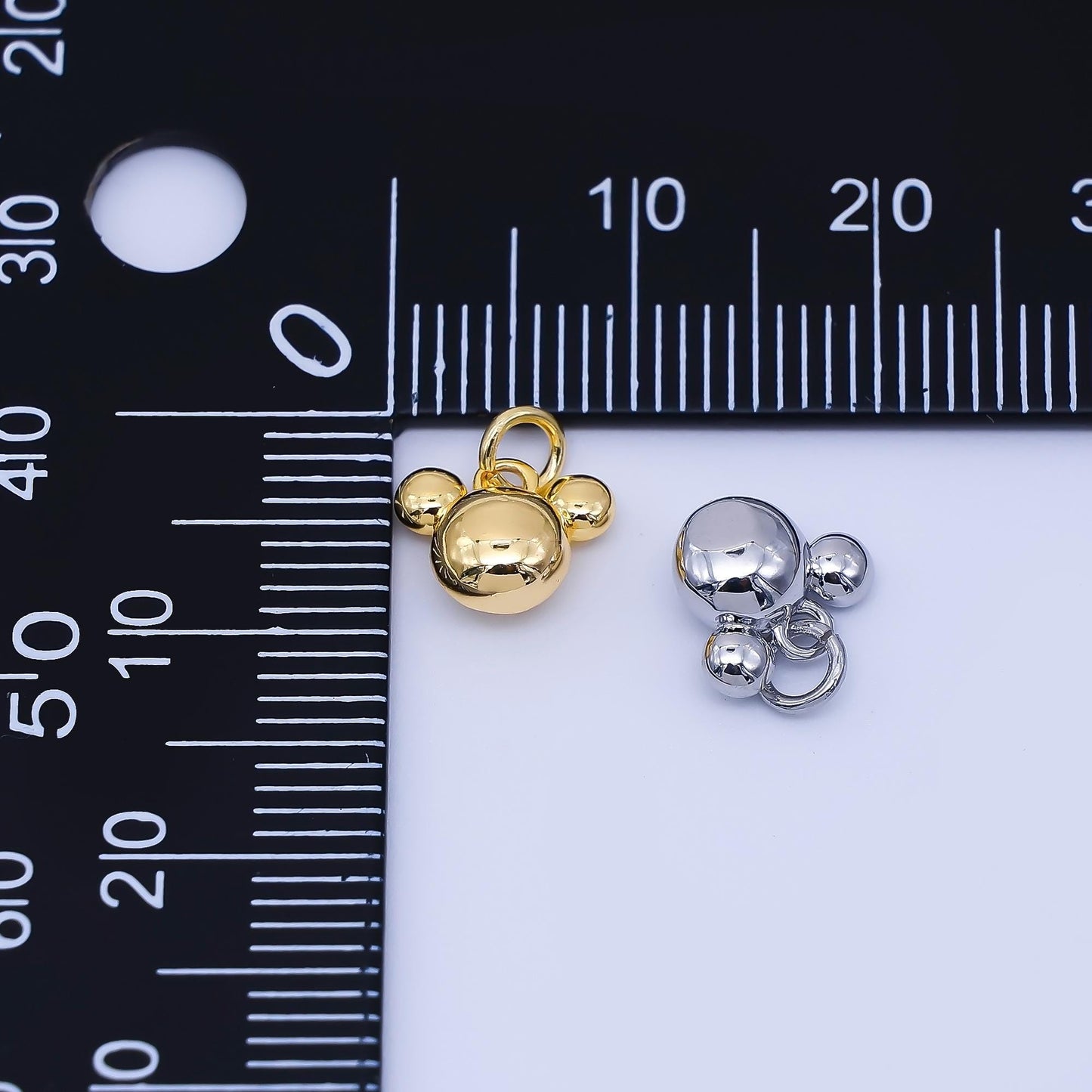 24K Gold Filled 7.8mm Chubby Mouse Ears Animal Charm in Gold & Silver Adorable Pendant for Necklace Bracelet or Earring Design | AF1583