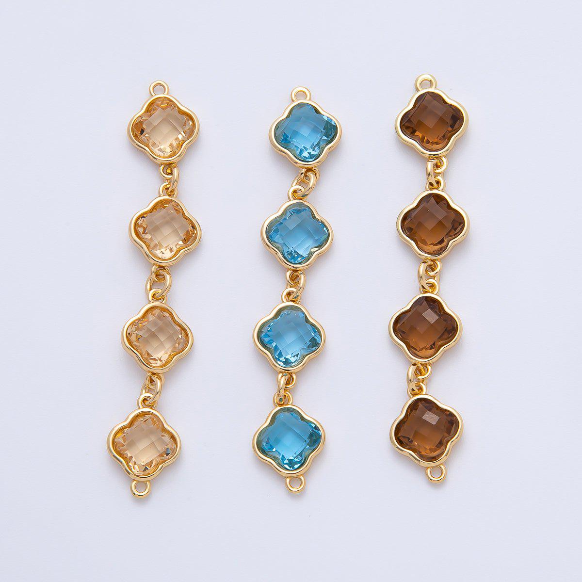 18K Gold Filled 49.4mm Blue Brown Champagne Purple Clover CZ Linked Charm Connector Modern Jewelry Design DIY Supply Finding | Y163