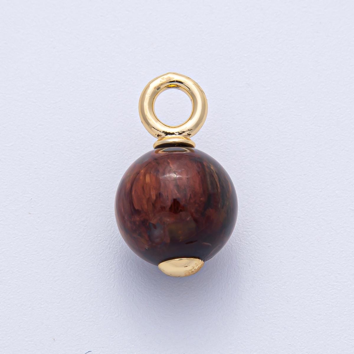 18K Gold Filled 23mm Tiger Eye Round Gemstone Drop Charm Earth Toned Accent DIY Custom Jewelry Supply for Necklace Bracelet Earring | AF1477