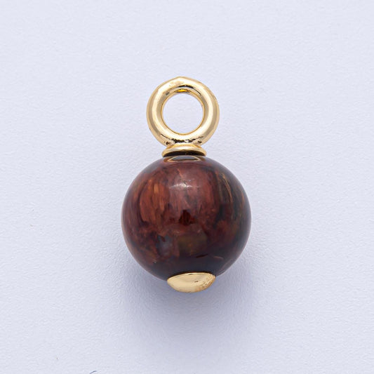 18K Gold Filled 23mm Tiger Eye Round Gemstone Drop Charm Earth Toned Accent DIY Custom Jewelry Supply for Necklace Bracelet Earring | AF1477