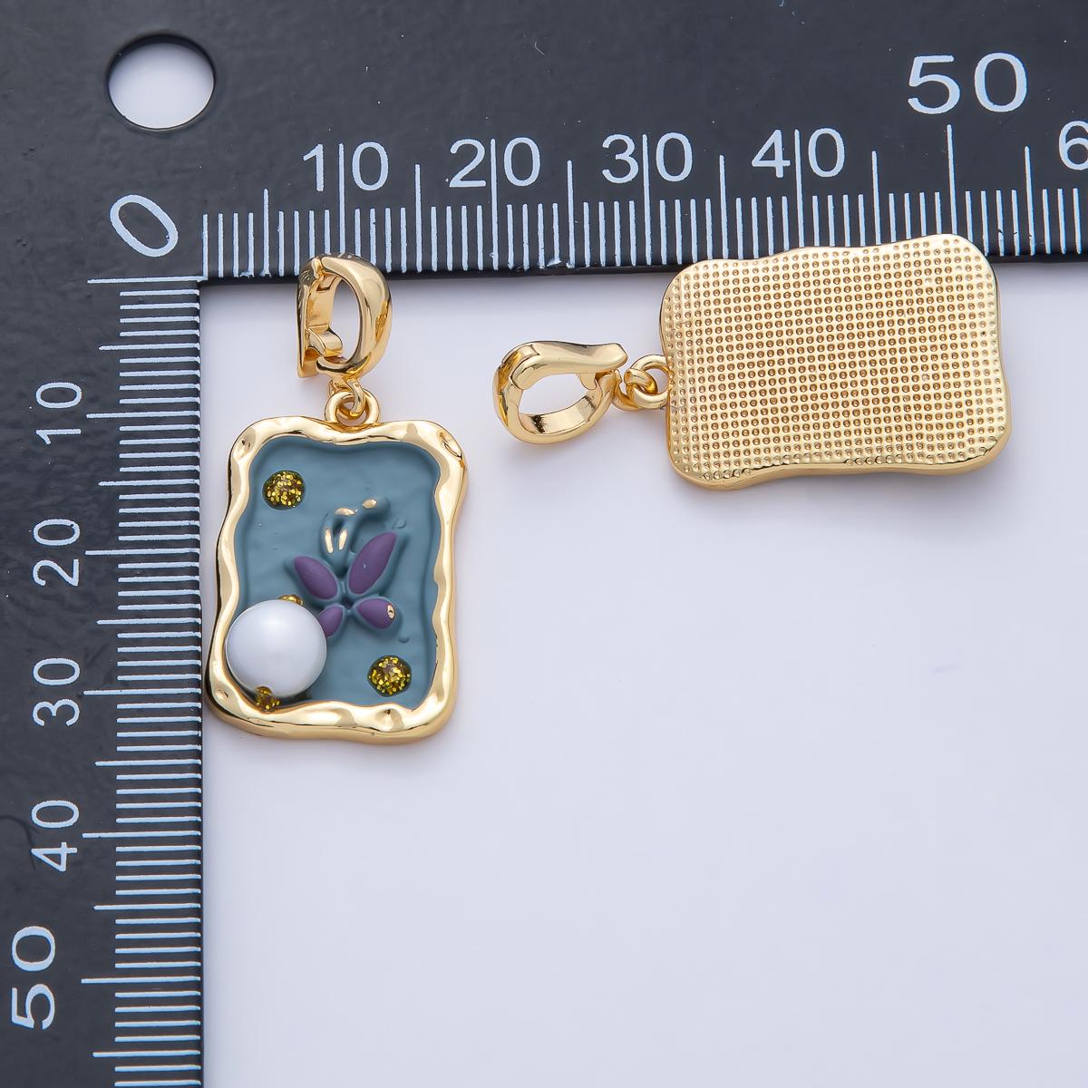 18K Gold Filled 24.6mm Blue and Purple Enamel Butterfly Mariposa Animals with White Shell Pearl Pendant Charm DIY Jewelry Making | AF1193