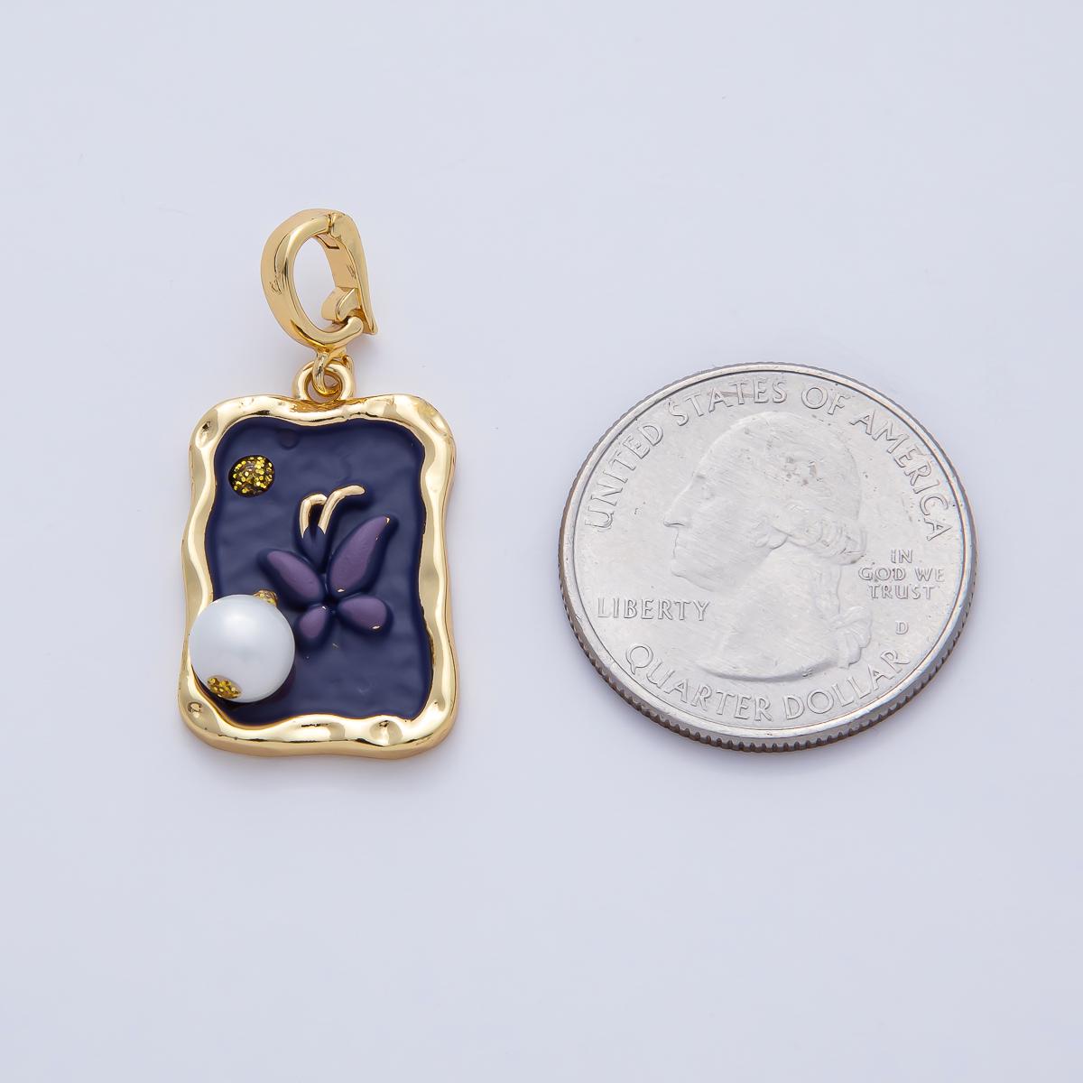 18K Gold Filled 24.6mm Blue and Purple Enamel Butterfly Mariposa Animals with White Shell Pearl Pendant Charm DIY Jewelry Making | AF1193
