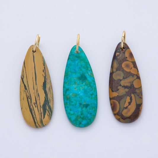 Natural Stone Teardrop Pendants Dyed Polished Turquoise Gemstone Charms, Boho Jewelry Making Supplies, Earth Tone Gem Drops AF1493