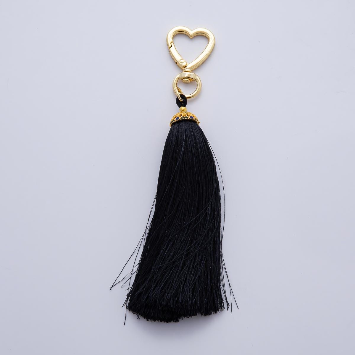 18K Gold Filled 170mm Blue, Black, Red Silky Thread Tassel Charm Keychain Accessories Bag Charm Accessory gifts for women bag clip| WB-00213