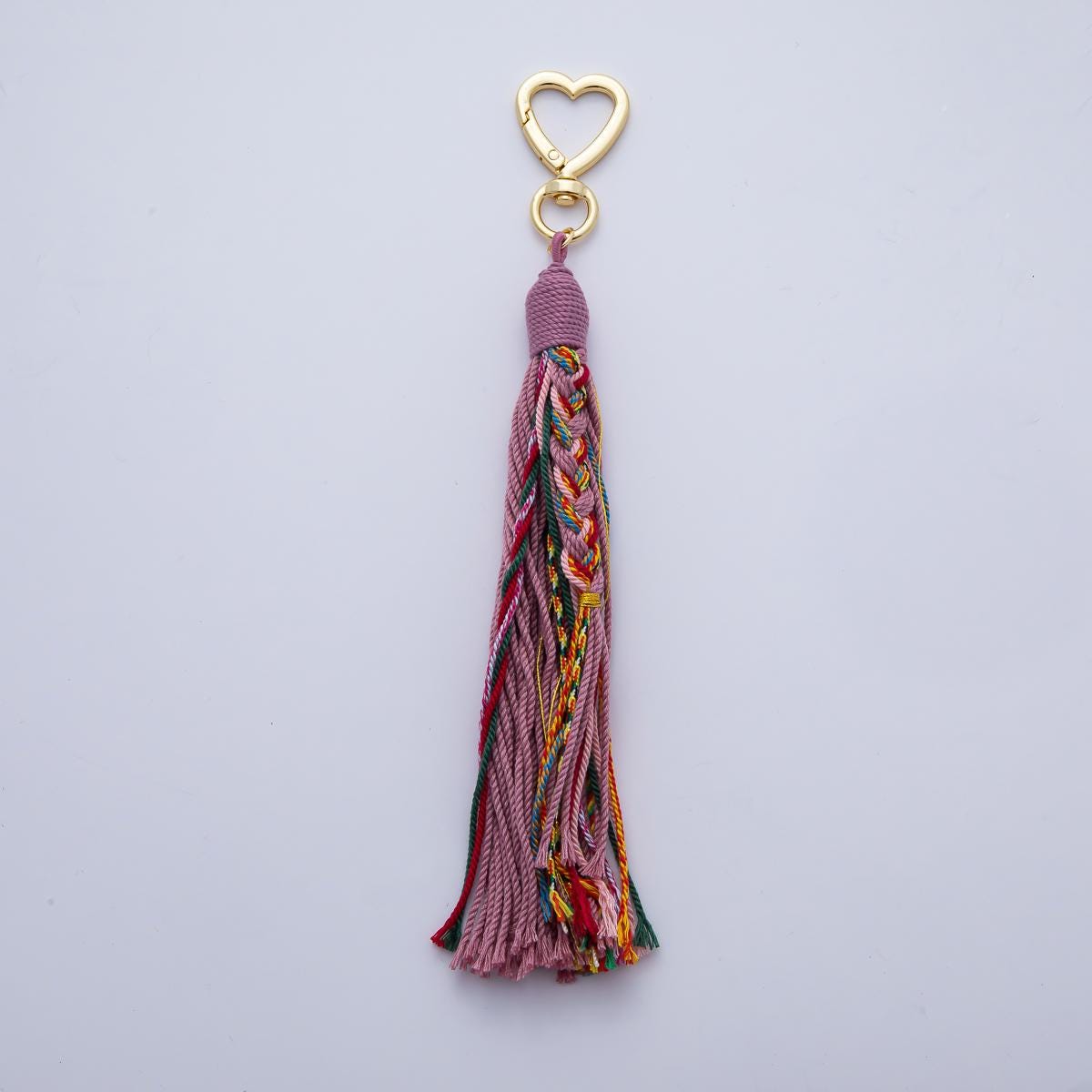 18K Gold Filled 200mm Red, Khaki, Pink Mixed-Knot Tweed Cord Heart Push Gate Keychain Bag Charm Accessory gifts for women bag clip| WB-00220