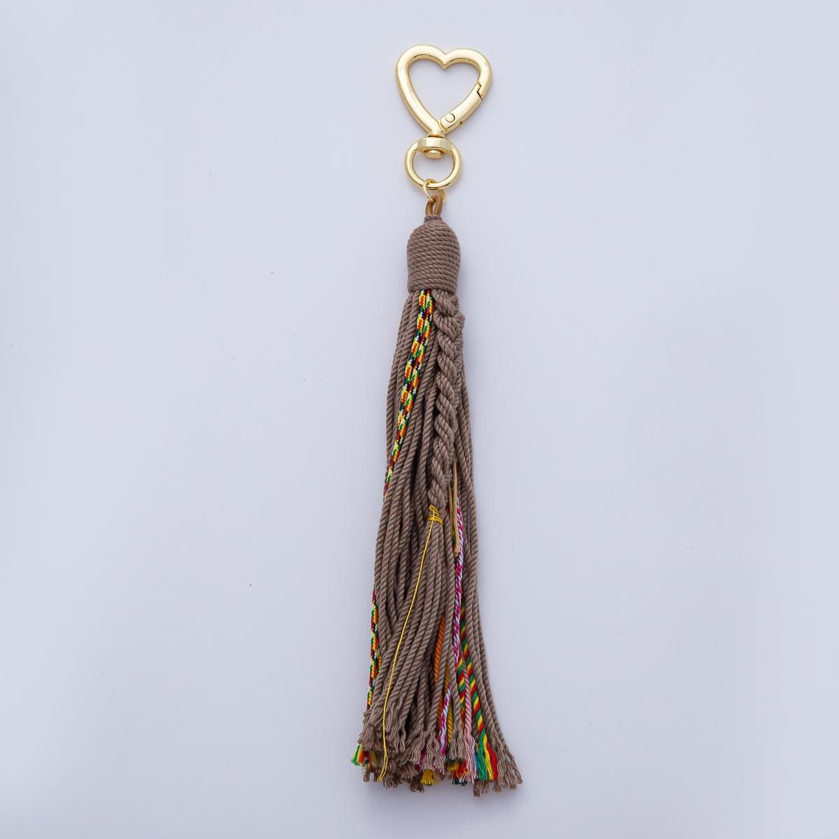 18K Gold Filled 200mm Red, Khaki, Pink Mixed-Knot Tweed Cord Heart Push Gate Keychain Bag Charm Accessory gifts for women bag clip| WB-00220