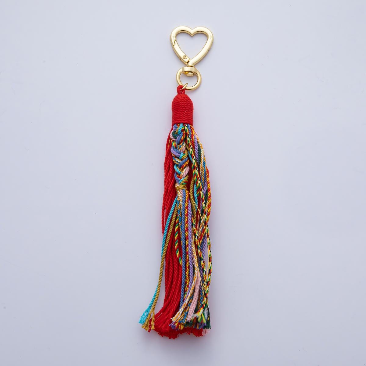 18K Gold Filled 200mm Red, Khaki, Pink Mixed-Knot Tweed Cord Heart Push Gate Keychain Bag Charm Accessory gifts for women bag clip| WB-00220