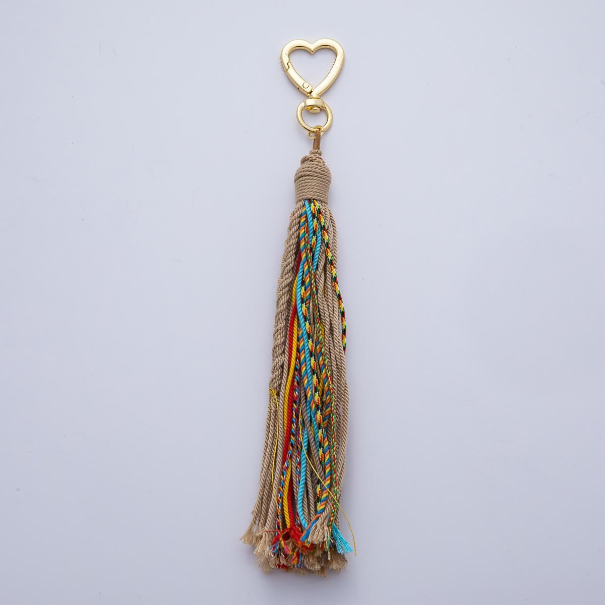 18K Gold Filled 200mm Red, Khaki, Pink Mixed-Knot Tweed Cord Heart Push Gate Keychain Bag Charm Accessory gifts for women bag clip| WB-00220