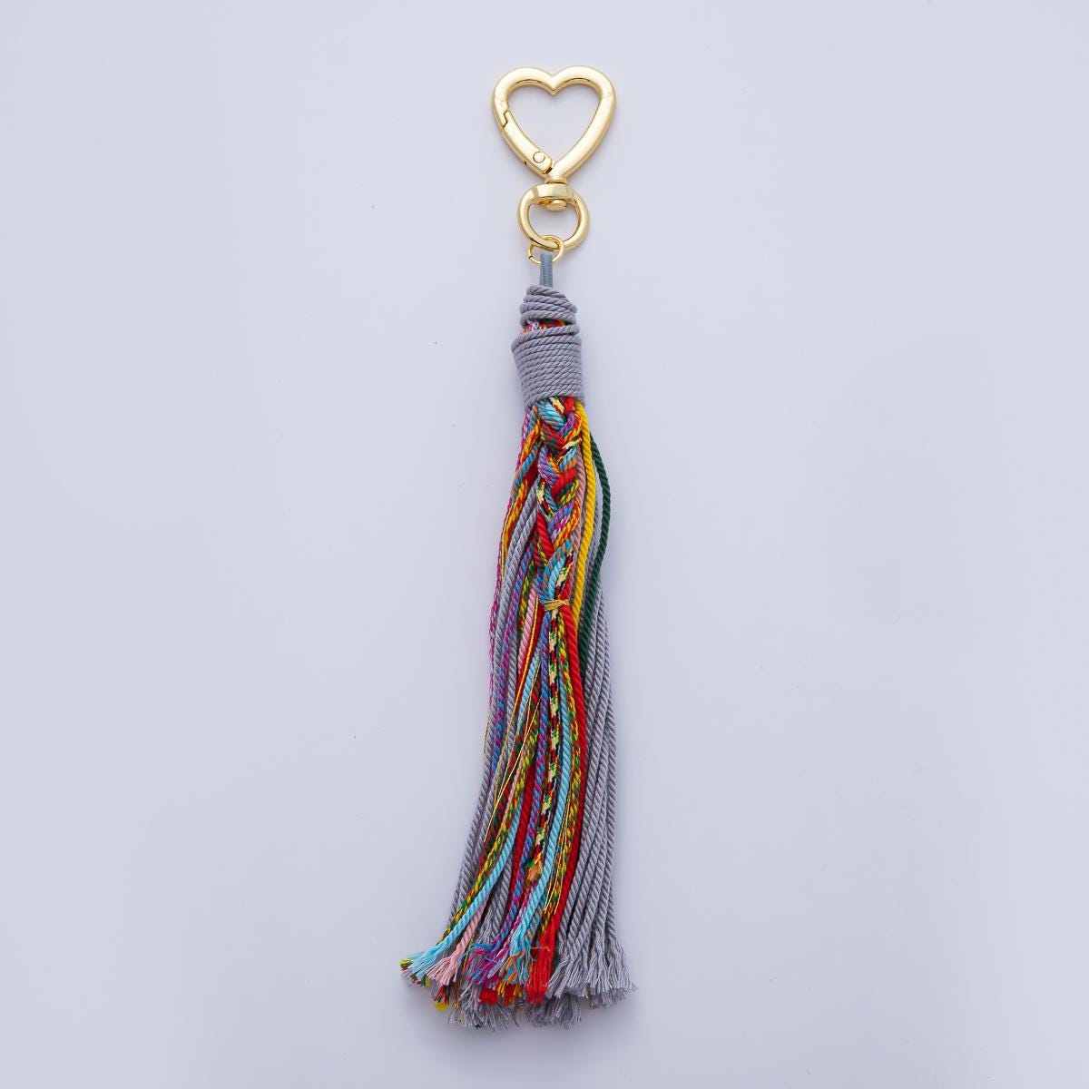 18K Gold Filled 200mm Red, Khaki, Pink Mixed-Knot Tweed Cord Heart Push Gate Keychain Bag Charm Accessory gifts for women bag clip| WB-00220