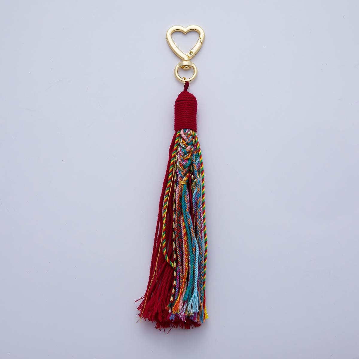 18K Gold Filled 200mm Red, Khaki, Pink Mixed-Knot Tweed Cord Heart Push Gate Keychain Bag Charm Accessory gifts for women bag clip| WB-00220