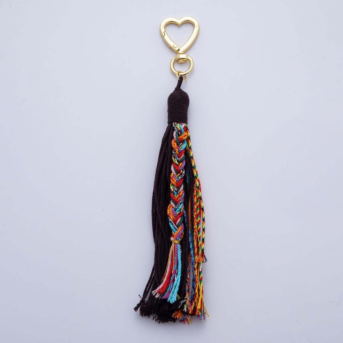 18K Gold Filled 200mm Red, Khaki, Pink Mixed-Knot Tweed Cord Heart Push Gate Keychain Bag Charm Accessory gifts for women bag clip| WB-00220
