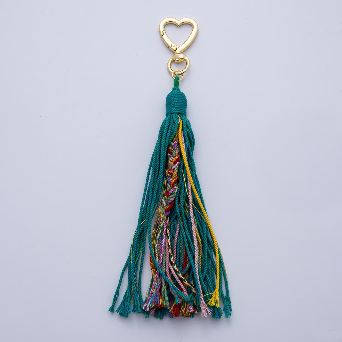 18K Gold Filled 200mm Red, Khaki, Pink Mixed-Knot Tweed Cord Heart Push Gate Keychain Bag Charm Accessory gifts for women bag clip| WB-00220