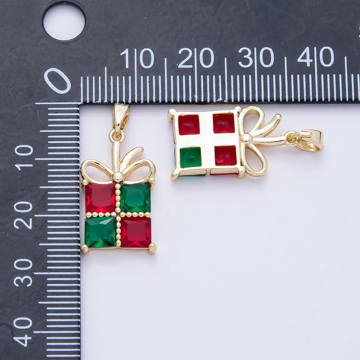 18K Gold Filled Red-Green CZ Christmas Holiday Present Pendant Charm Bracelet Necklace for DIY Jewelry Making Supply holiday season | AF1166
