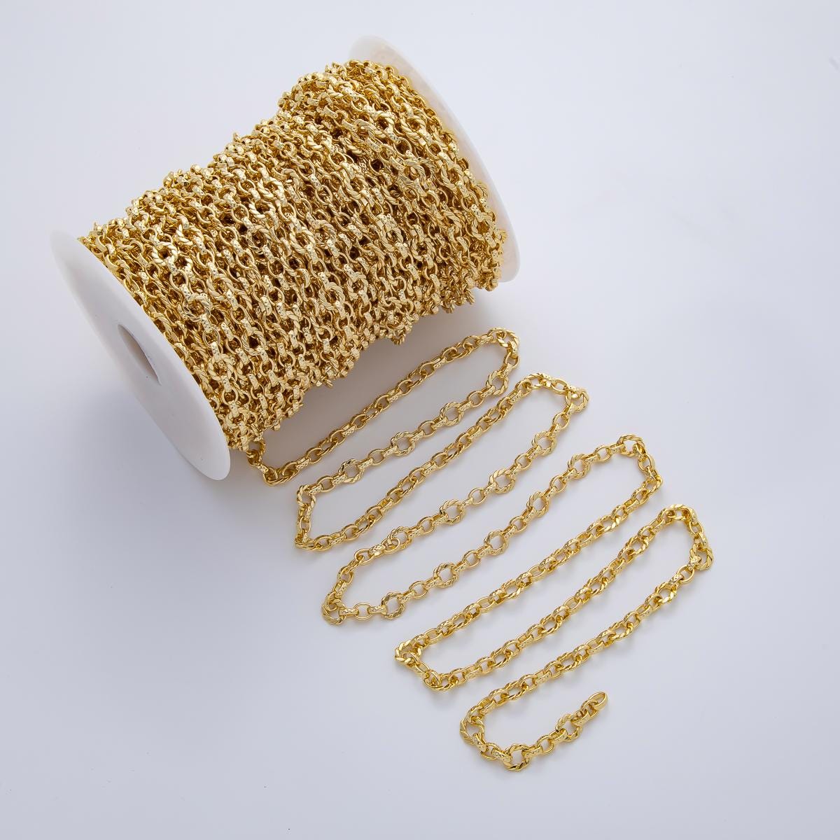 18K Gold Filled 12mm x 9.5mm Hammered Cable Unfinished Chain by Yard DIY Jewelry Making Supplies for Necklace Bracelet Bag Chain | Roll-1768