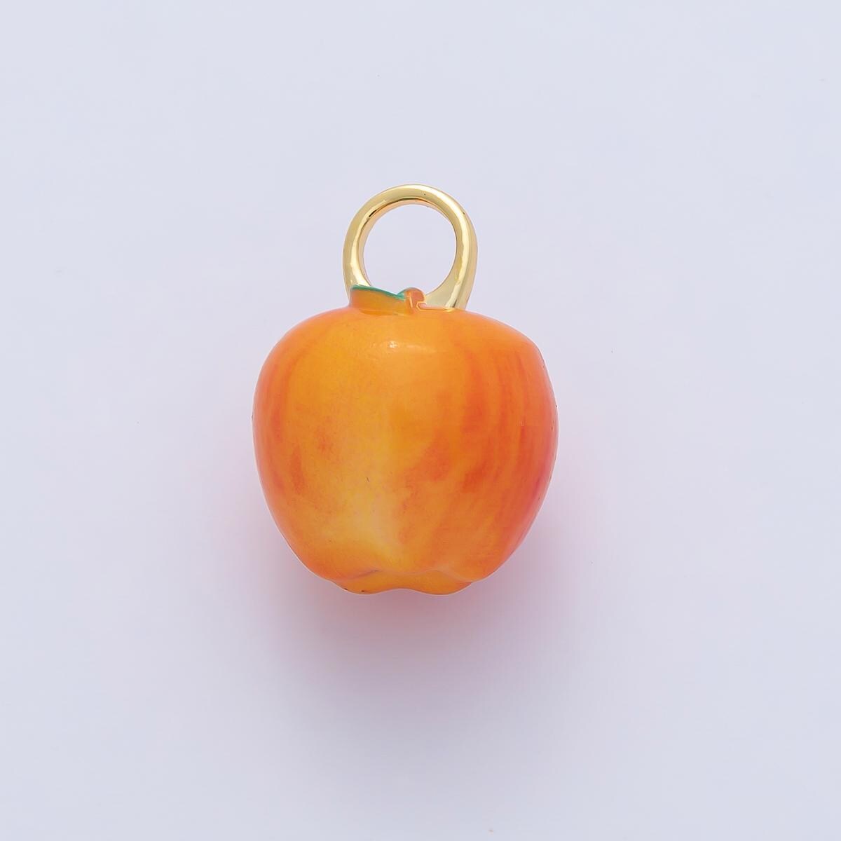 18K Gold Filled 16mm Green, Orange, Red Ceramic Apple Fruit Charm Sweet Bracelet Fruit Jewelry 3D Apple Charm Teacher Appreciation | AF1439