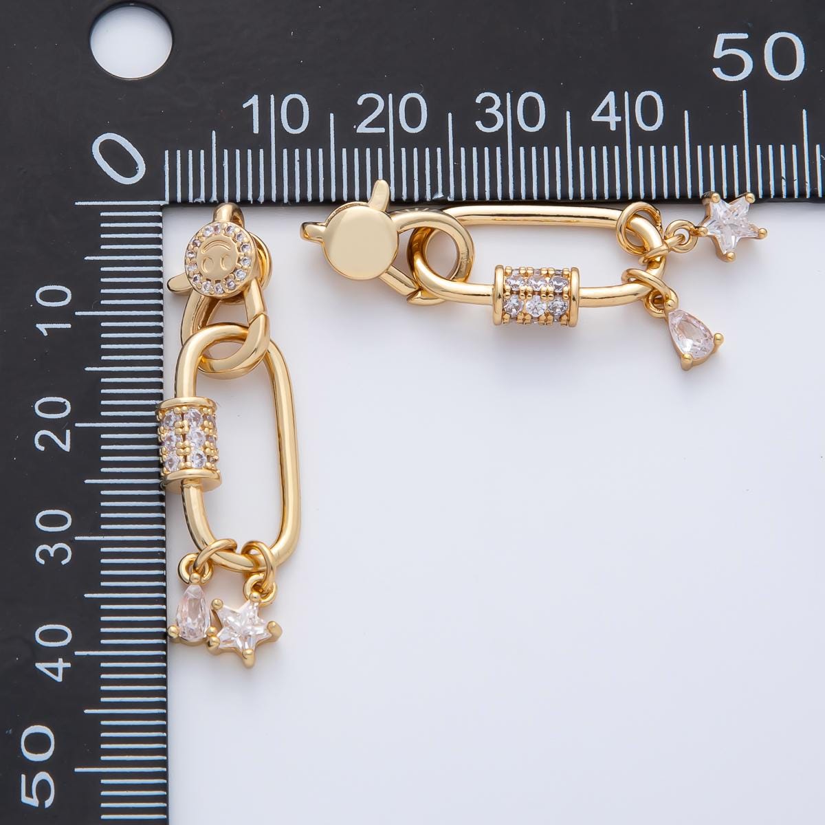 18K Gold Filled 33mm Star, Pear Cut CZ Lobster Clasp Finding Cubic Zirconia 18K Gold Filled Jewelry Connector for Chain Bag Necklace | Z1449