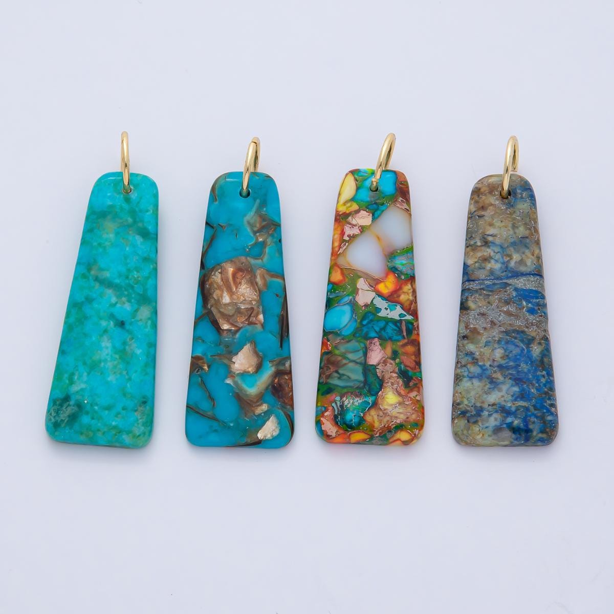 18k Natural Stone Trapezoid Dyed Turquoise Gemstone Charm DIY Boho Jewelry Making Supplies | AF1495