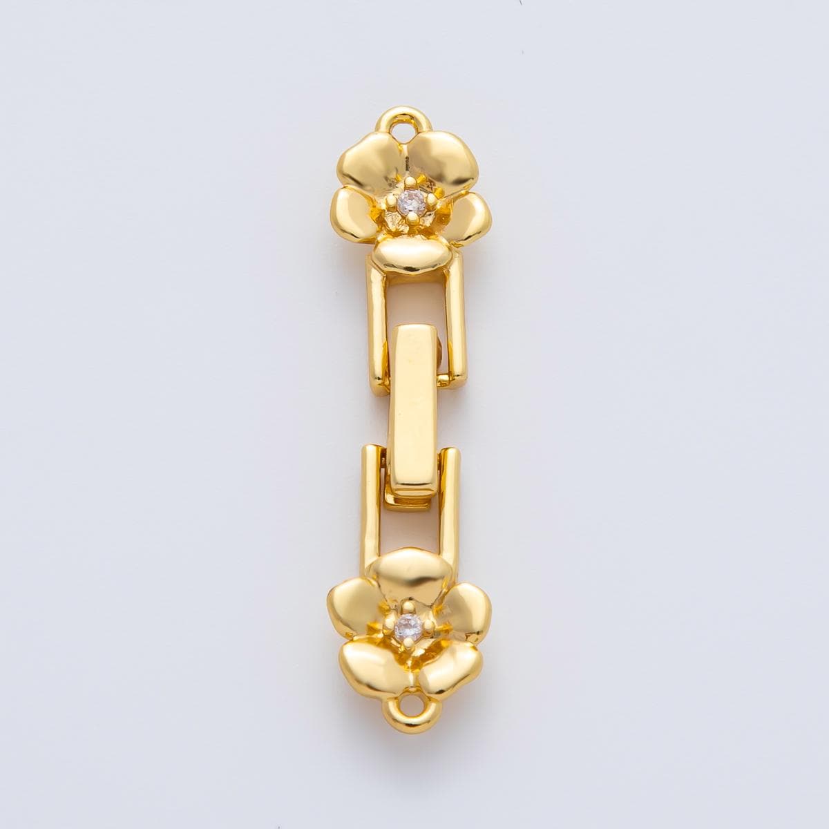 18K Gold Filled 34mm CZ Twin Flower Fold-Over Clasps Closure in Gold & Silver Lock Fastener Double Loop Connector DIY Jewelry Making | Z1455