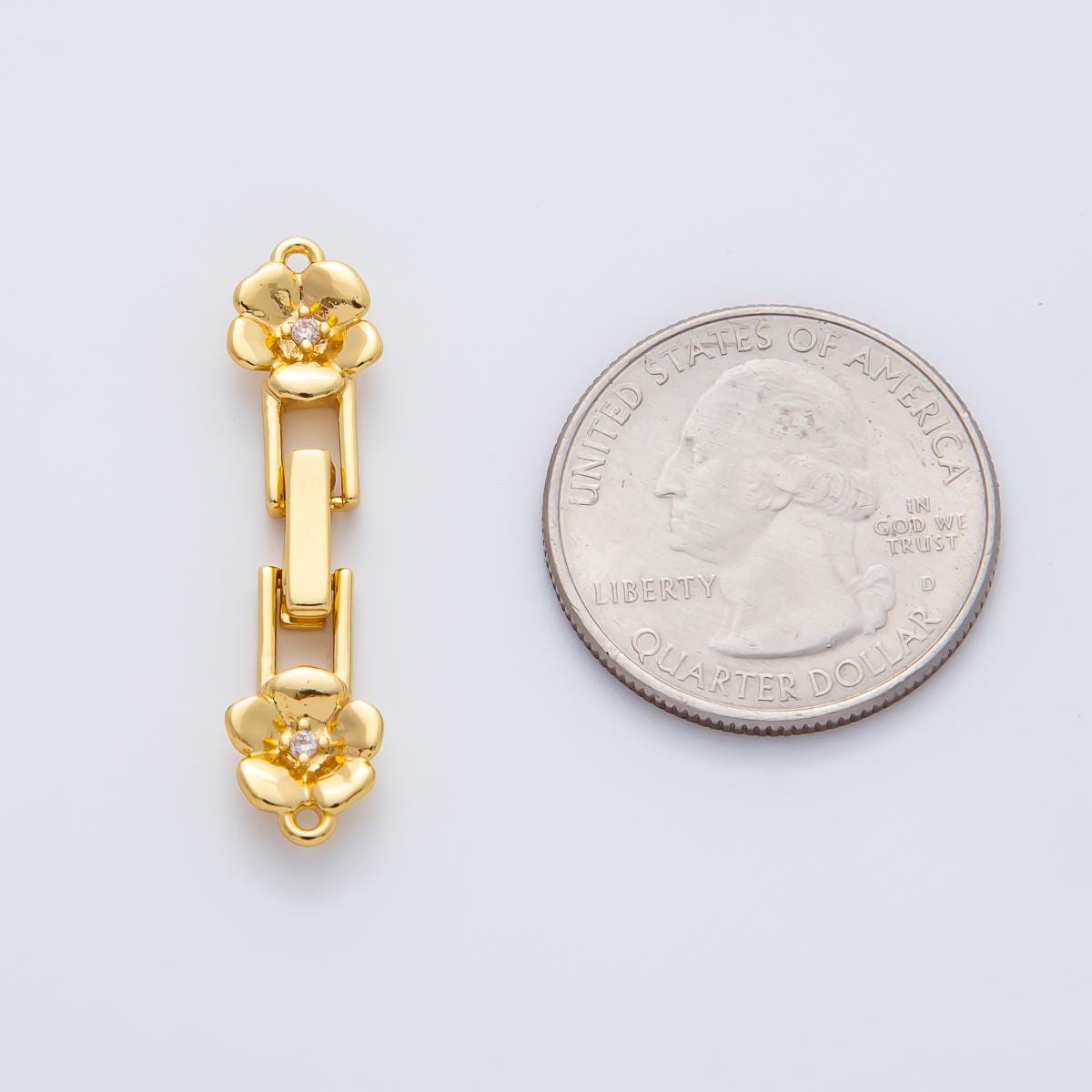 18K Gold Filled 34mm CZ Twin Flower Fold-Over Clasps Closure in Gold & Silver Lock Fastener Double Loop Connector DIY Jewelry Making | Z1455