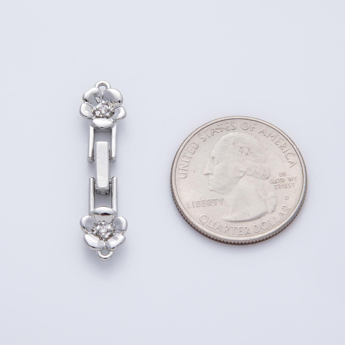 18K Gold Filled 34mm CZ Twin Flower Fold-Over Clasps Closure in Gold & Silver Lock Fastener Double Loop Connector DIY Jewelry Making | Z1455