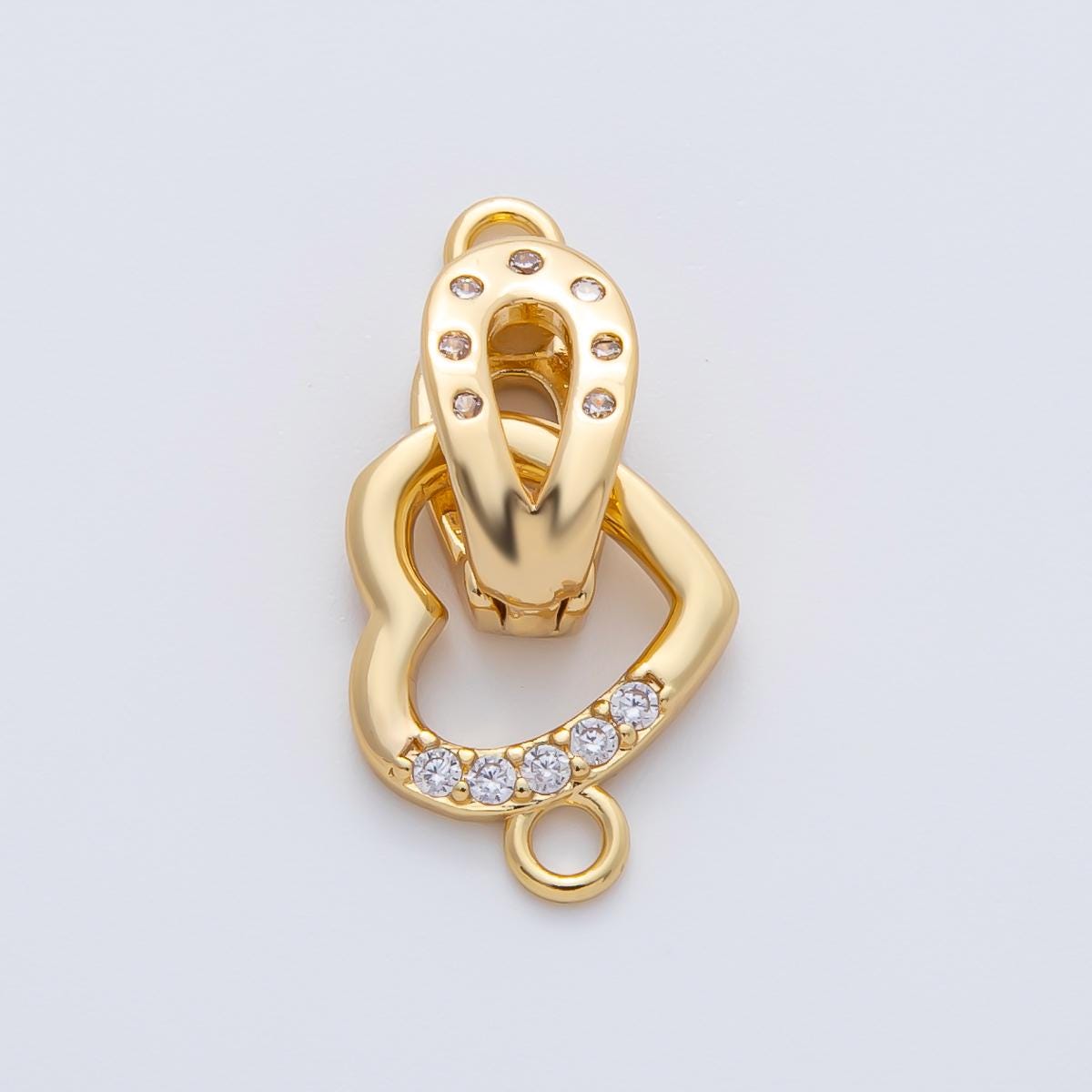 18K Gold Filled 18mm Micro Paved CZ Dainty Heart Open Loop Charm Finding connector for necklace making and bracelet keychain charm | Z1457