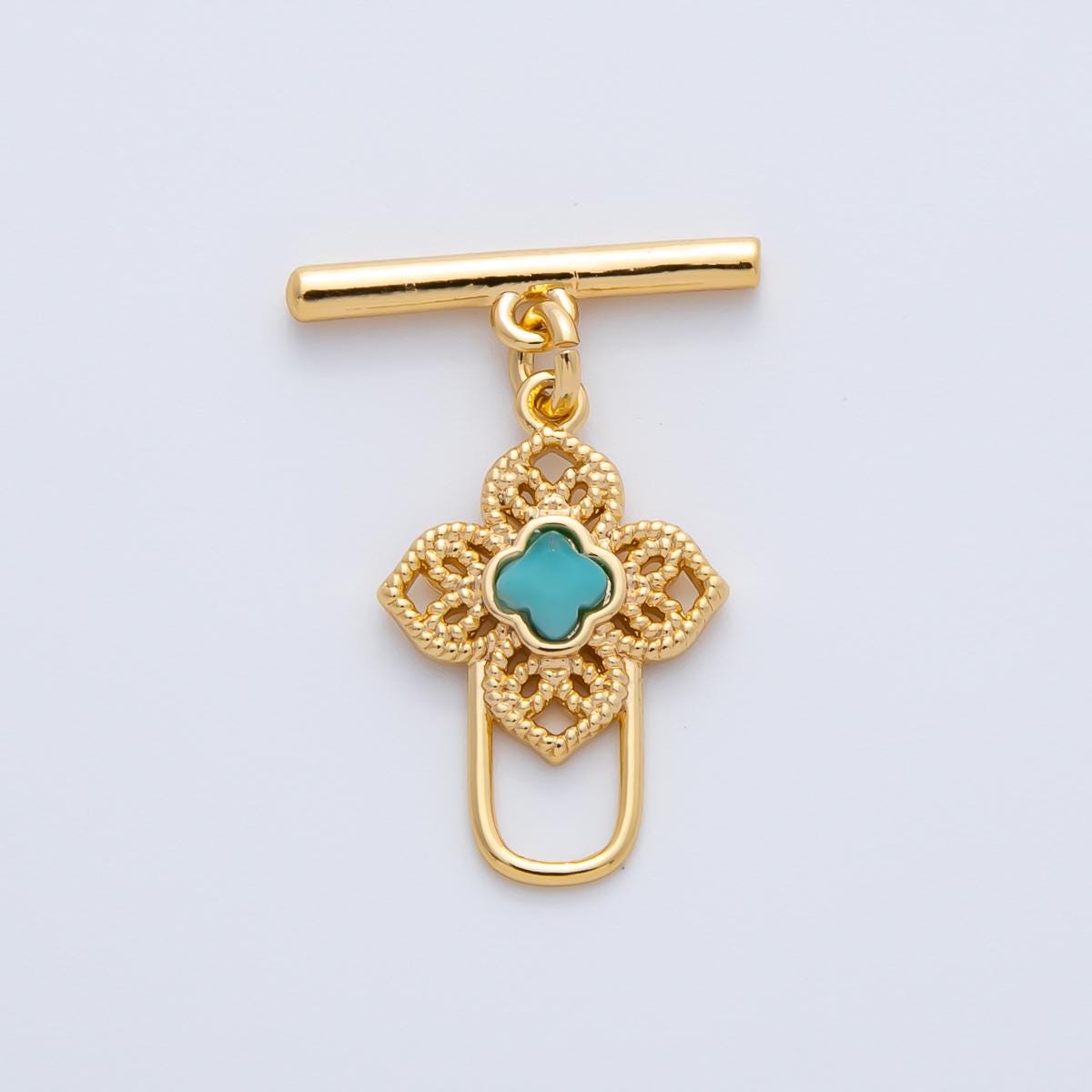 18K Gold Filled Blue, Red, White CZ Clover OT Clasp Dainty Toggle Clasps Closure Finding Bulk Supply for Bracelet Necklace Component | Z1458