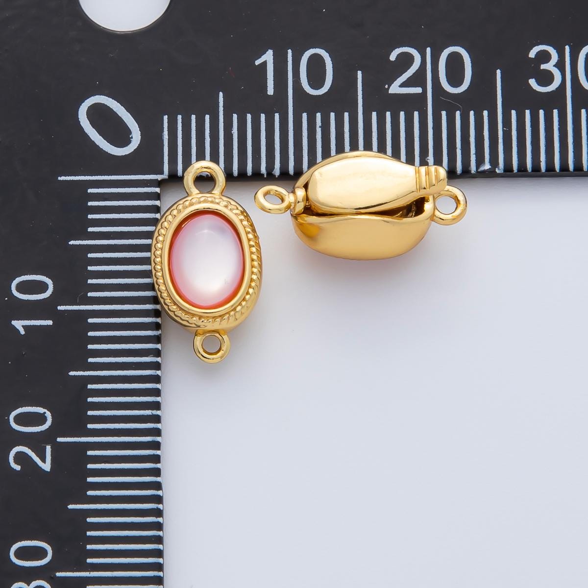 18K Gold Filled 15mm Red White Shell Pearl Oval Push In Clasp Closure Finding Jewelry Design Connector Chain Bag Necklace Bracelet | Z1465