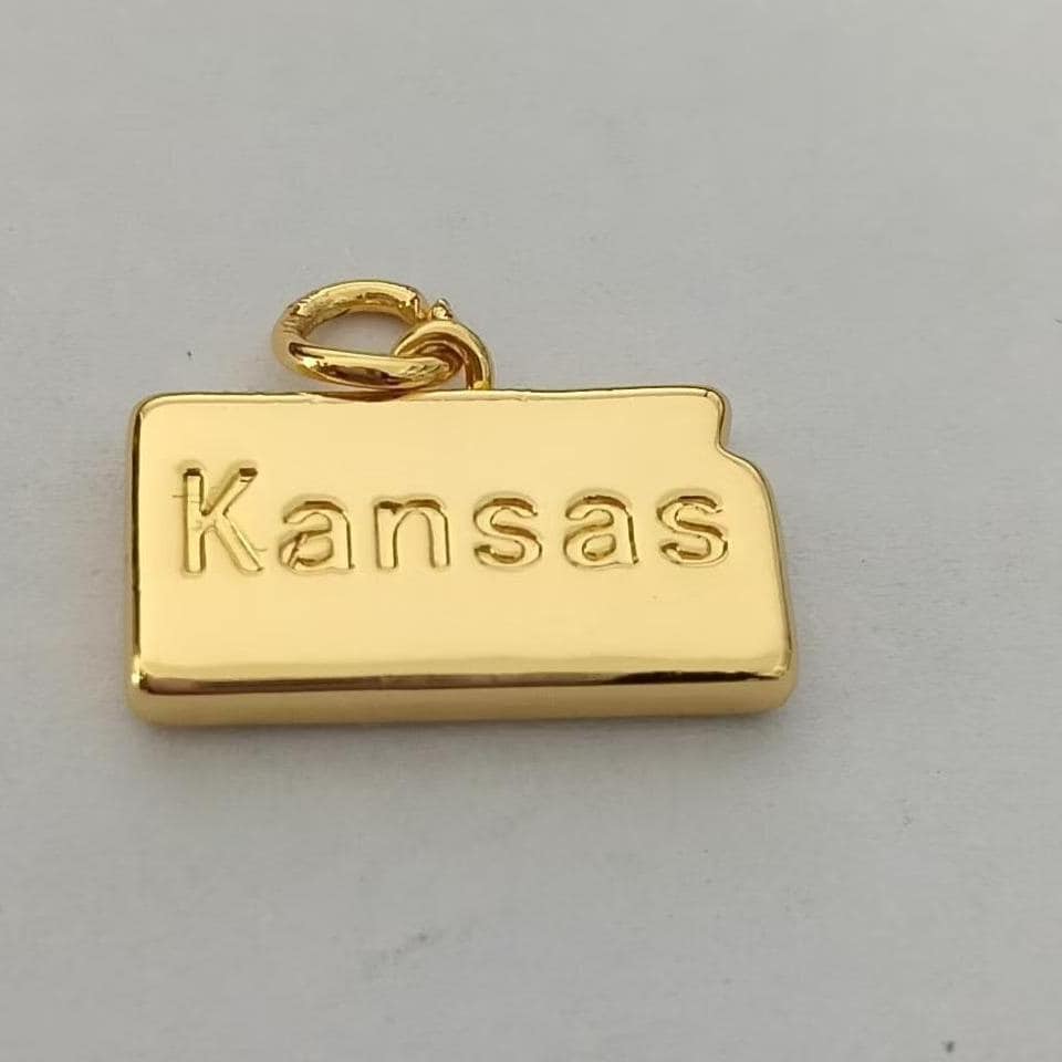 18k Gold Filled 16.8mm State Kansas Travel Charm Inspired Minimalist Geography Pendant DIY Jewelry Making Supply Necklace | AF1435