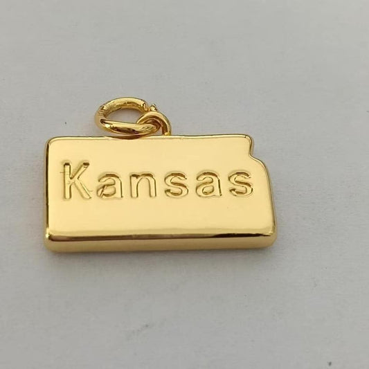 18k Gold Filled 16.8mm State Kansas Travel Charm Inspired Minimalist Geography Pendant DIY Jewelry Making Supply Necklace | AF1435