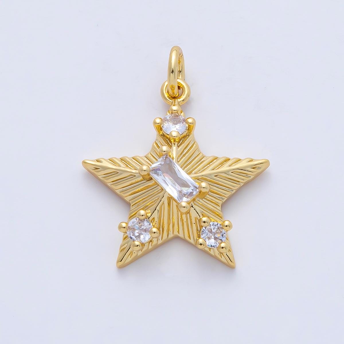 18K Gold Filled 19.5mm Clear CZ Charm Pendant Baguette Sunburst Design Celestial Jewelry Making Supply Necklace Bracelet Finding | AK020
